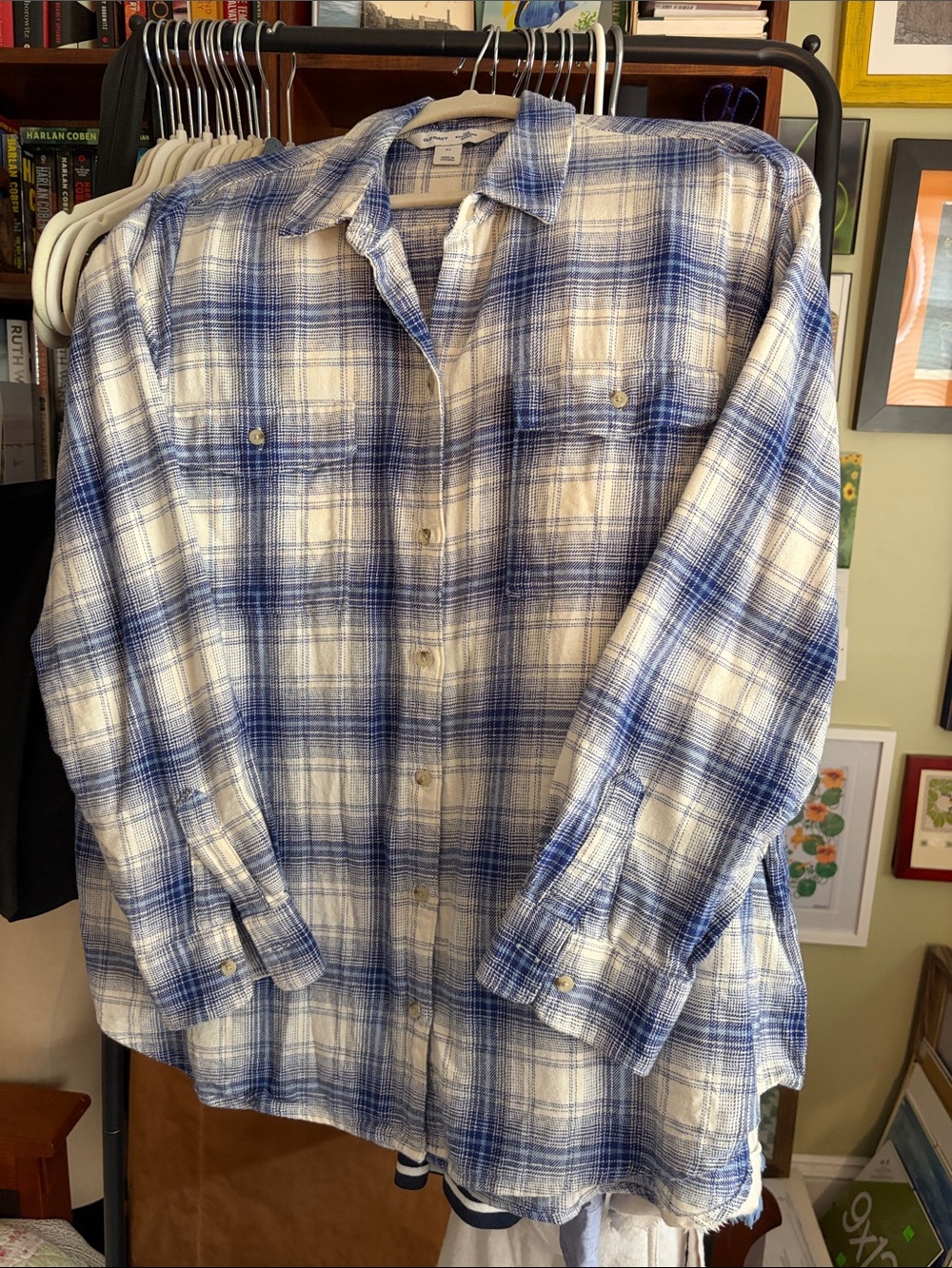 Old Navy Blue & White Plaid Button-Down Shirt